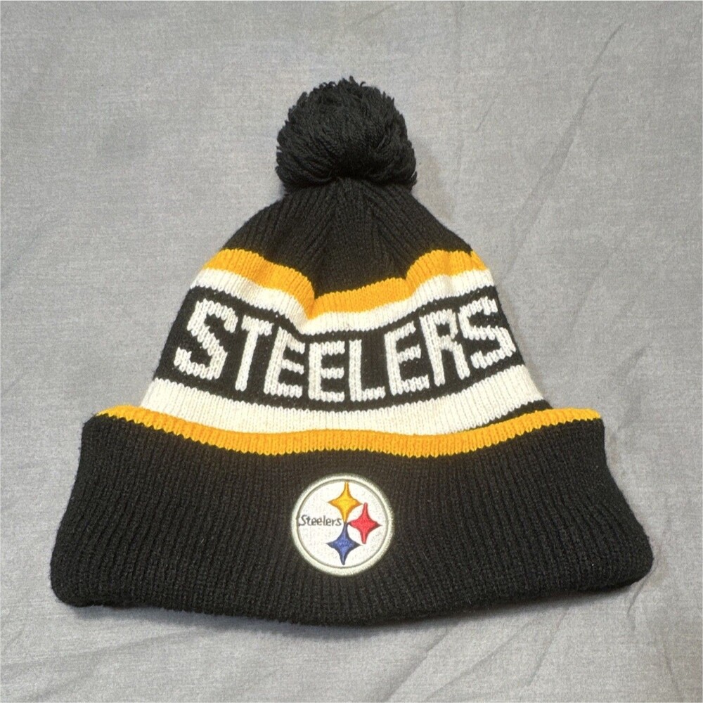NFL Team Apparel Pittsburgh Steelers Knit Pom Hat Black Yellow White
